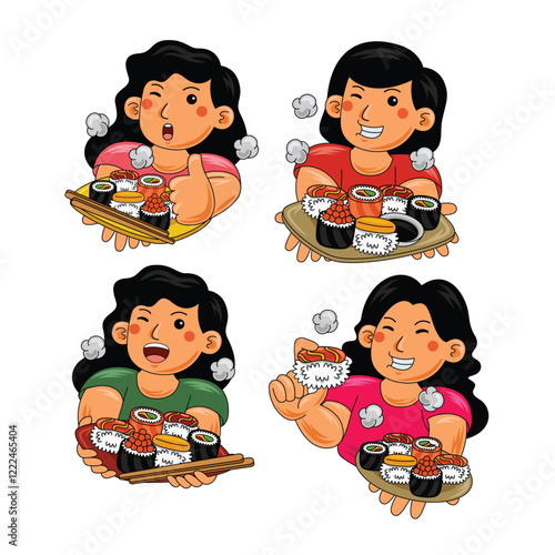 Woman eating Sushi Japan Food