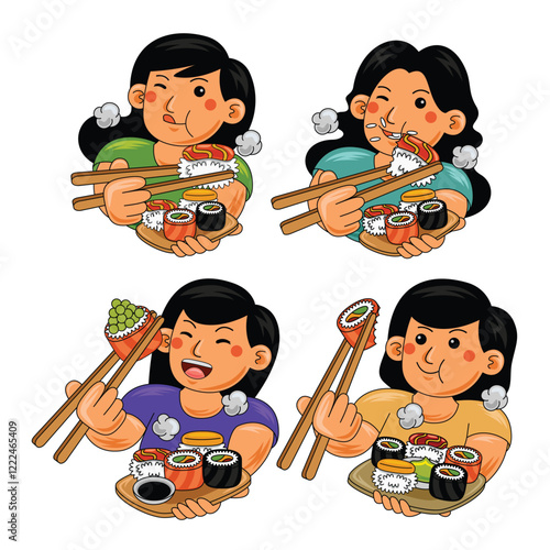 Woman eating Sushi Japan Food