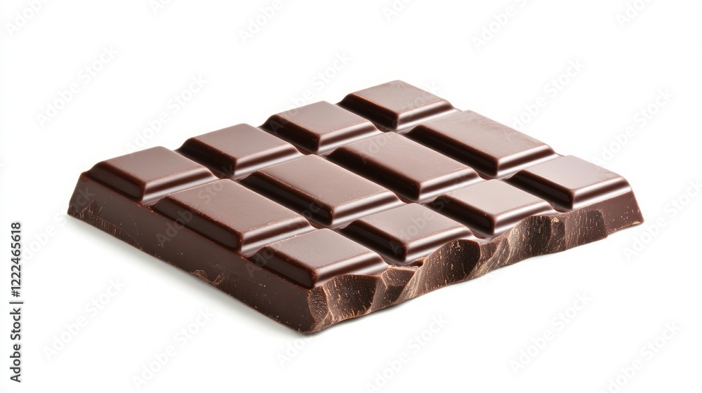 Dark Chocolate Bar with Segmented Squares on White Background Dark Chocolate Bar with Segmented Squares on White Background