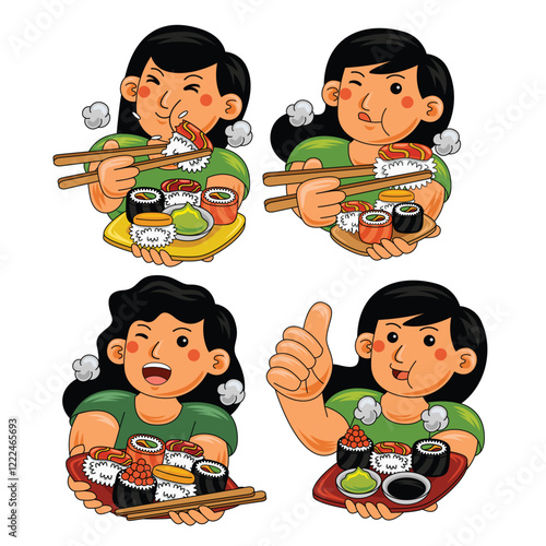 Woman eating Sushi Japan Food