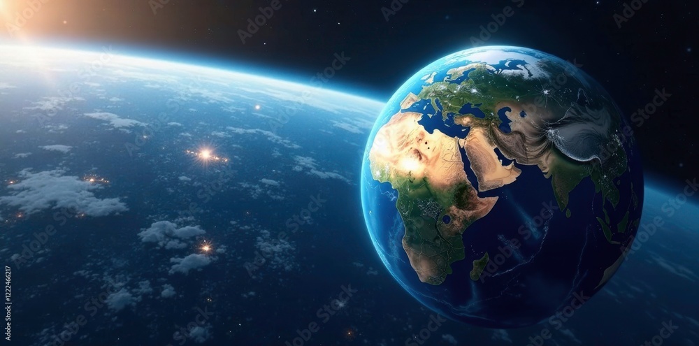 Fototapeta premium Planet Earth from space with blue oceans and green forests, earth, globe