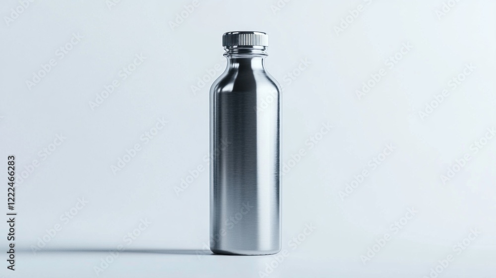 Sleek Metallic Bottle with a Silver Finish Isolated on a Pale Background Sleek Metallic Bottle with a Silver Finish Isolated on a Pale Background