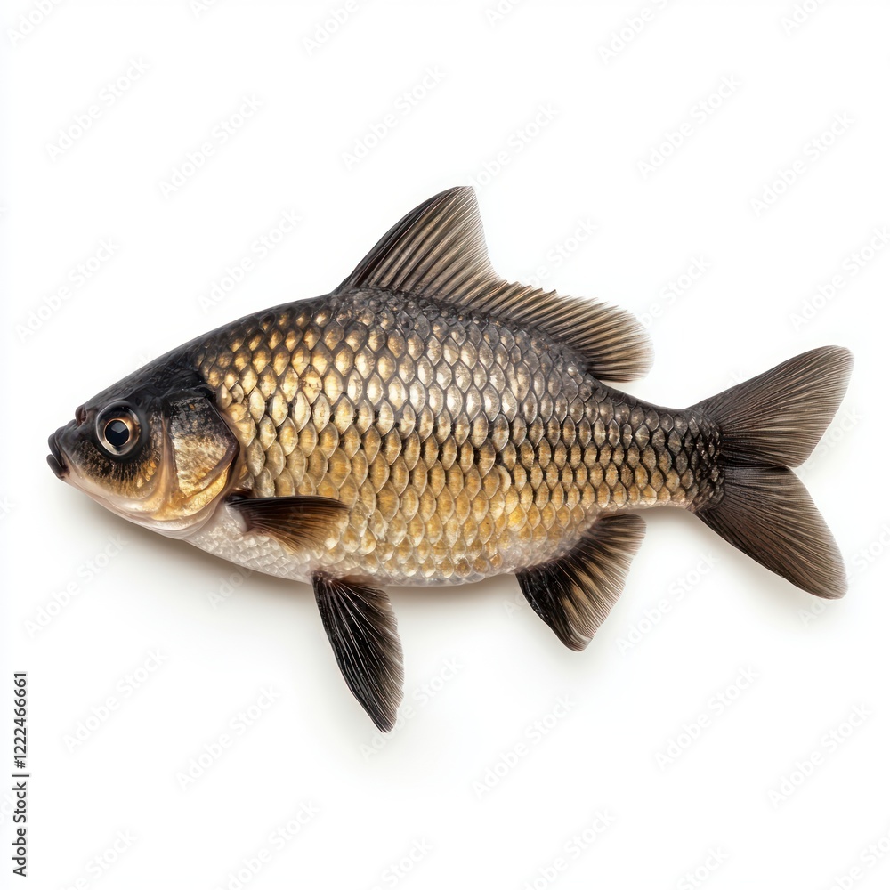 Freshwater Fish with Glimmering Scales on White Background Freshwater Fish with Glimmering Scales on White Background