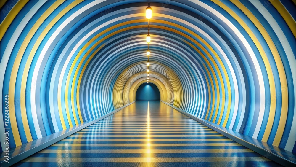 Fototapeta premium Striking Abstract Tunnel with Illuminated Pathway and Circular Walls in Vibrant Hues