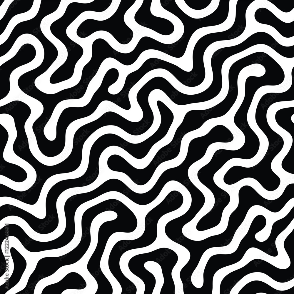 Obraz premium Abstract Seamless Pattern Black White Organic Lines Vector Design