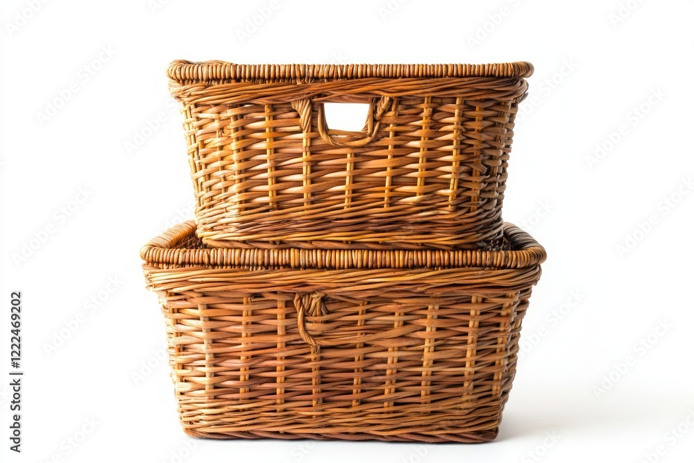 Obraz premium Two Stacked Wicker Baskets: A Rustic and Stylish Storage Solution for Home Decor