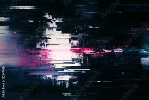 Abstract futuristic cyberpunk displacement map for 3d rendering. Random distorted black white broken glitch screen background. Digital as manual, lo-fi retro video noise overlay