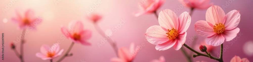 Delicate silk flowers in shades of pink and peach, colorful, floral