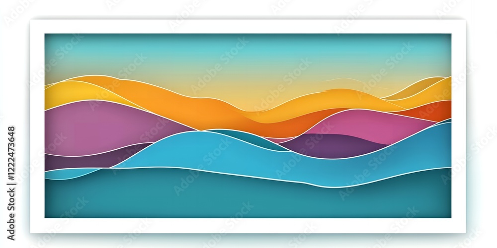 Naklejka premium Abstract Colorful Layered Papercut Landscape Design Modern Art Print Wall Decor