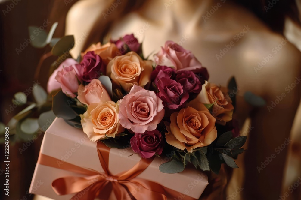 Fototapeta premium Celebrating friendship with a girl's floral surprise.