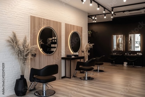 An elegant showcase of a hairdresser salon emphasizing women's beauty and style. 