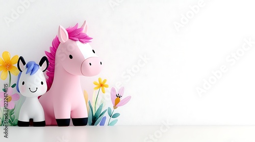 Adorable Pink and White Unicorns with Colorful Flowers