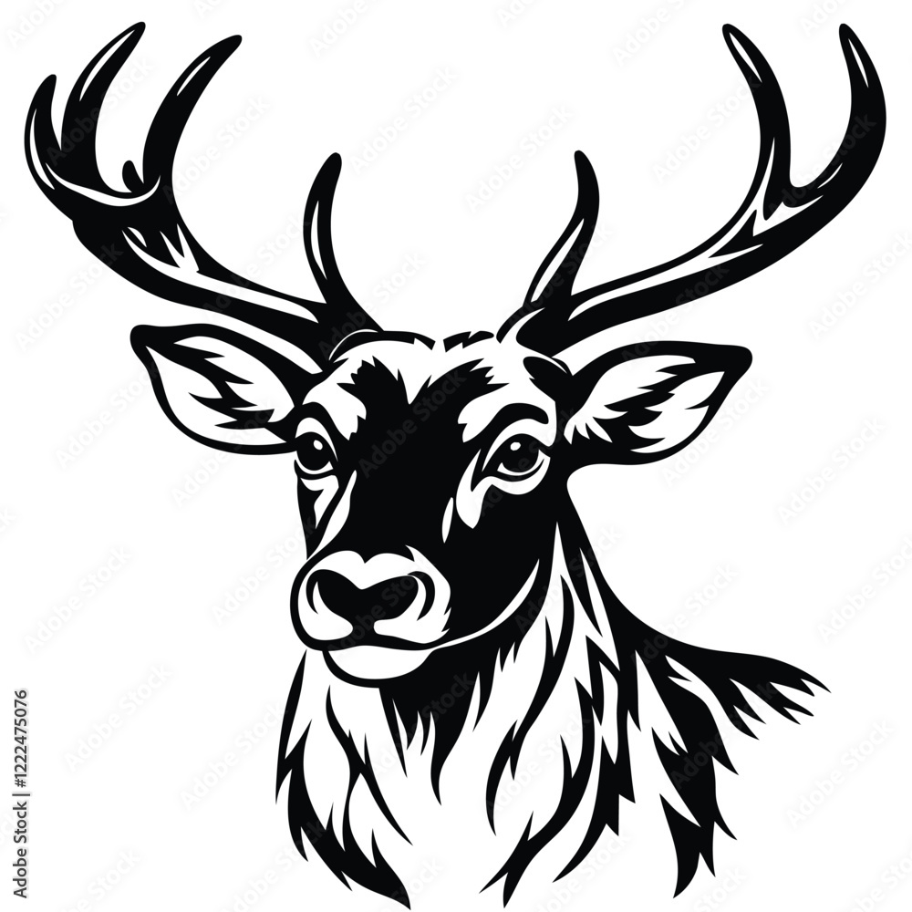 Fototapeta premium Intricate black and white deer head illustration with tribal 