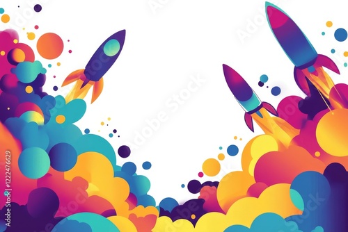 Abstract Colorful Rockets Launching into a vibrant explosion of colors