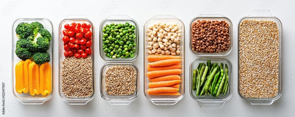 custom made wallpaper toronto digitalWellness foods concept. Colorful assortment of fresh vegetables and grains neatly organized in containers.