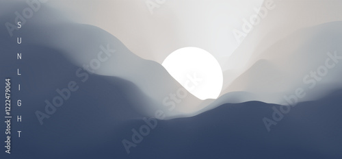 Sky with sun in the clouds. Nature background. Modern pattern. 3d vector Illustration for brochure, poster, presentation, flyer or banner.