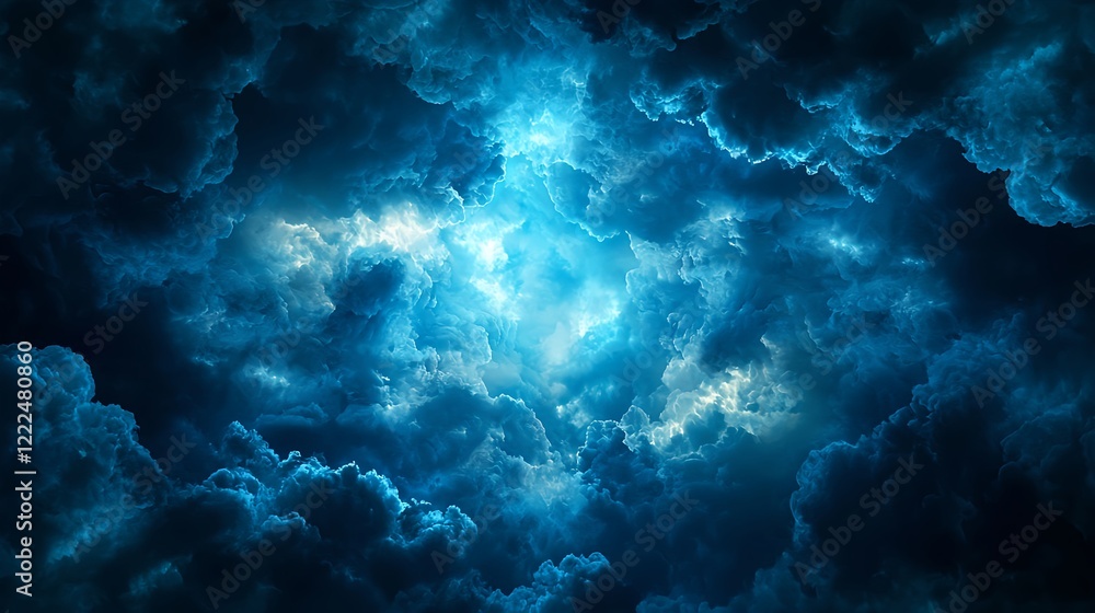 Fototapeta premium Dramatic Blue Sky with Dark Clouds and Bright Light in Background