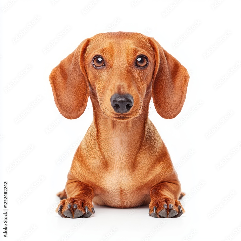 Adorable Brown Dachshund Looking Straight Ahead on White Background Adorable Brown Dachshund Looking Straight Ahead on White Background