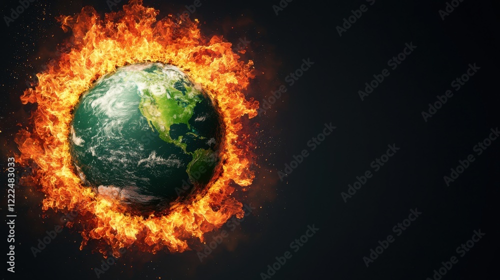 Fototapeta premium Earth Surrounded by Flames Depicting Global Warming