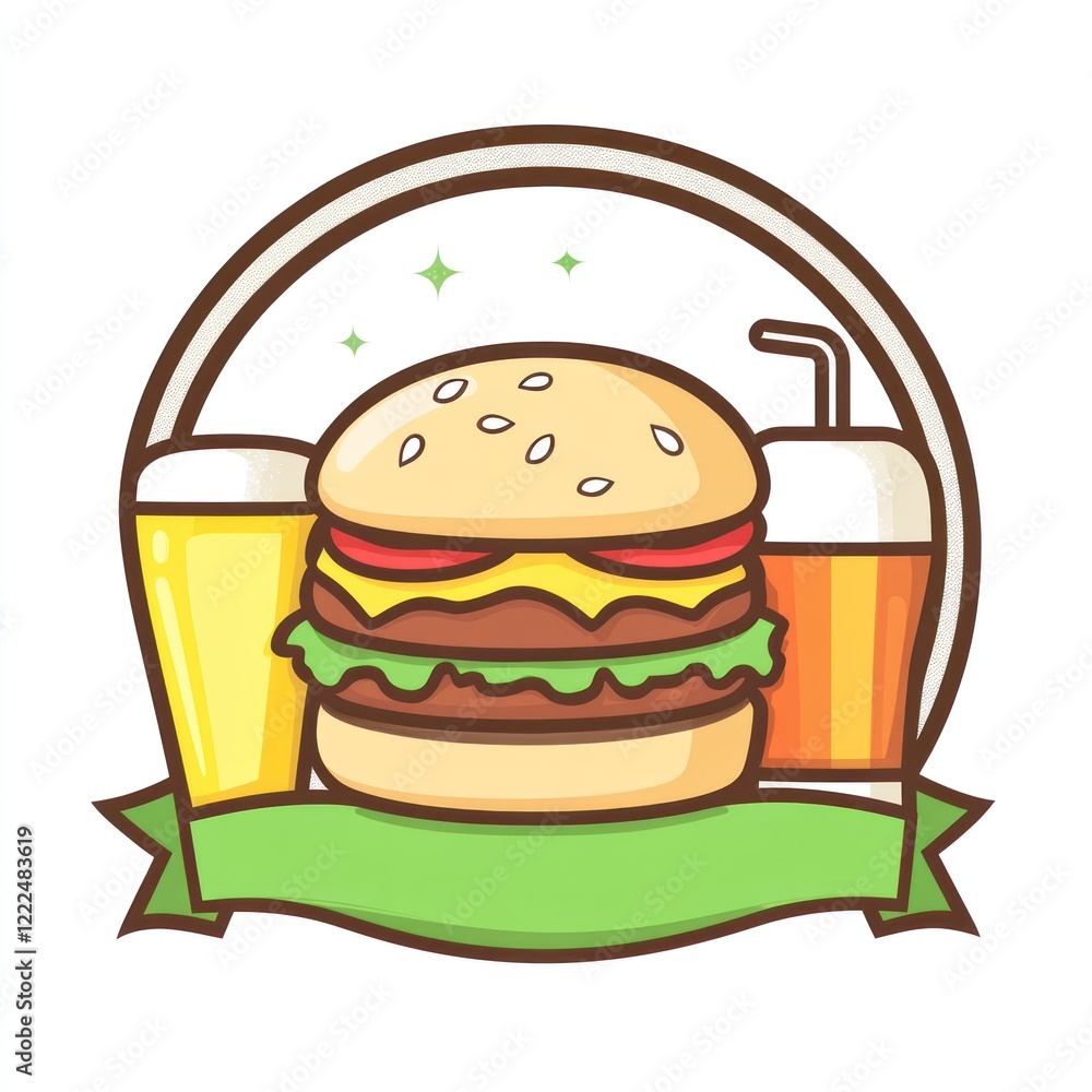 Cartoon Burger and Drinks, Restaurant Logo, Food Illustration, Design Cartoon Burger and Drinks, Restaurant Logo, Food Illustration, Design