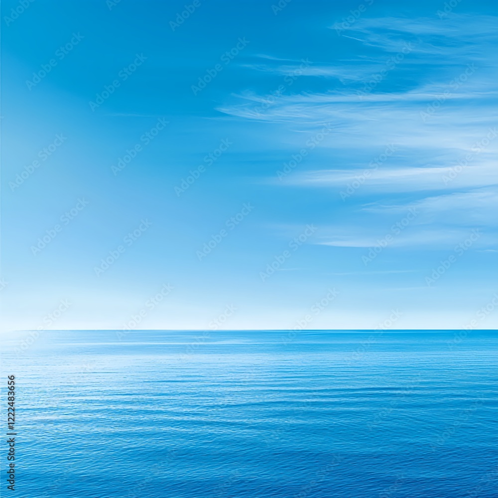 Tranquil Blue Ocean Surface Under Clear Sky with Light Clouds Tranquil Blue Ocean Surface Under Clear Sky with Light Clouds