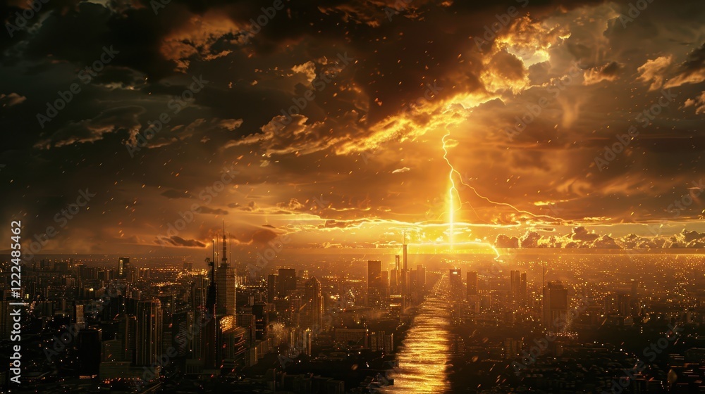 Obraz premium The abstract storm is full of dramatic elements. Lightning and rain create a striking backdrop.
