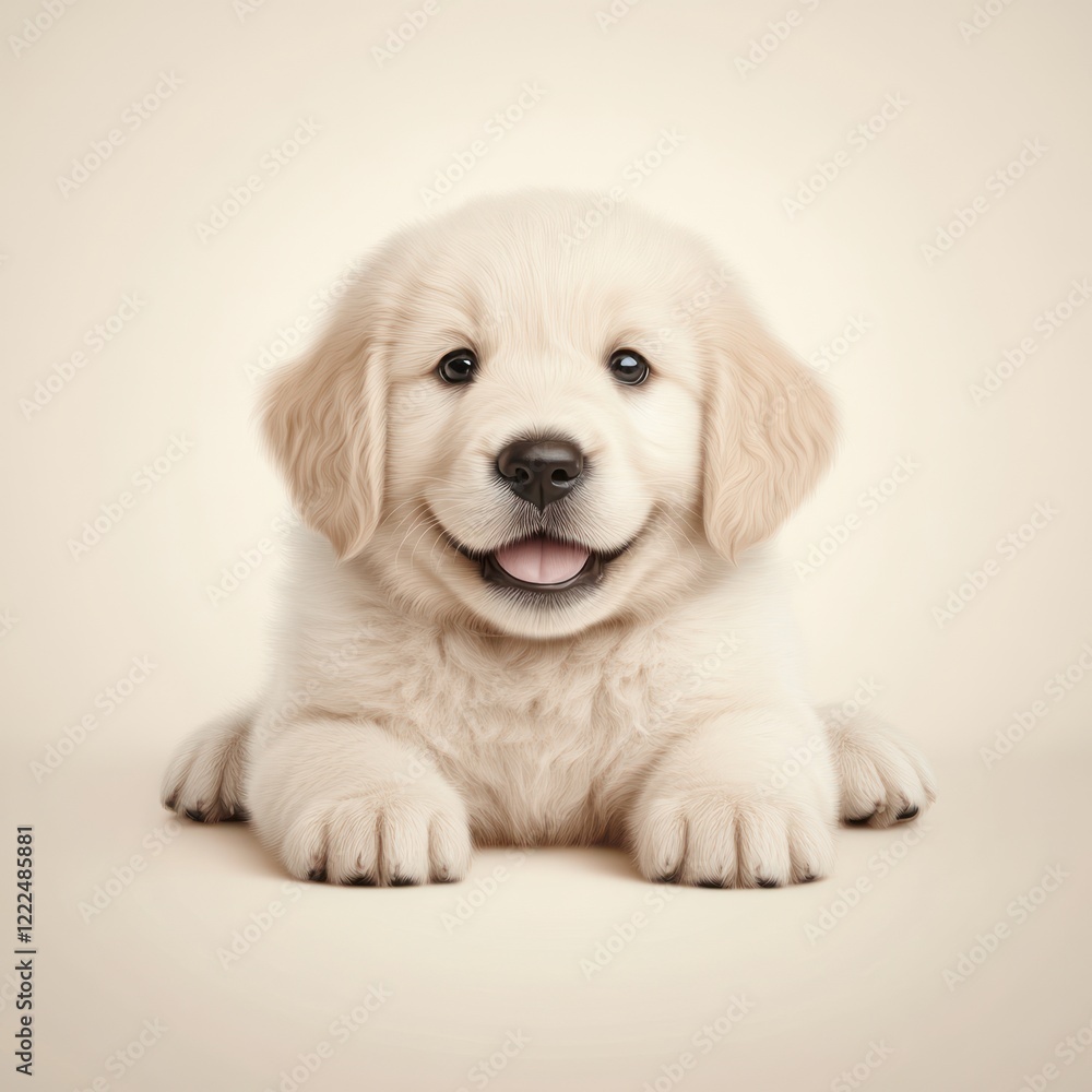 Happy Golden Retriever Puppy with Soft Fur and Joyful Expression Happy Golden Retriever Puppy with Soft Fur and Joyful Expression