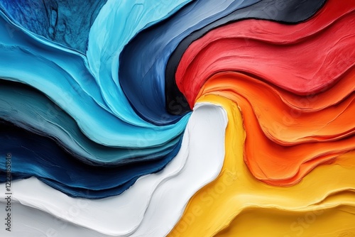 A dynamic abstract composition featuring a colorful swirl of paint, with contrasting elements that represent a blend of emotions and artistic expression in visual art.