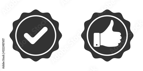 Compliance and recommend icons. Certification and approval signs. Symbols quality production. Two signs isolated on white background. Vector illustration