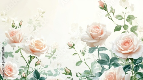 Soft Pastel Roses with Lush Green Leaves on an Elegant Background