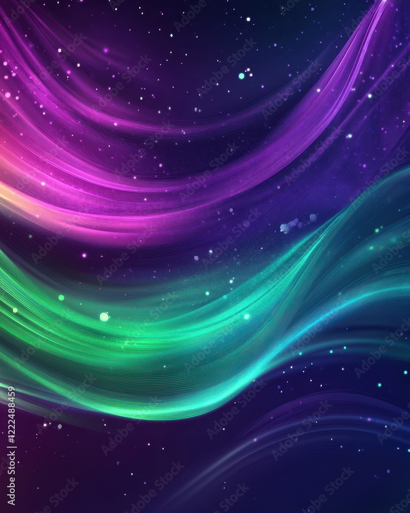 Abstract Space Background with Wavy Lines, Luminous Particles, and Gradient Colors. Abstract Space Background with Wavy Lines, Luminous Particles, and Gradient Colors.