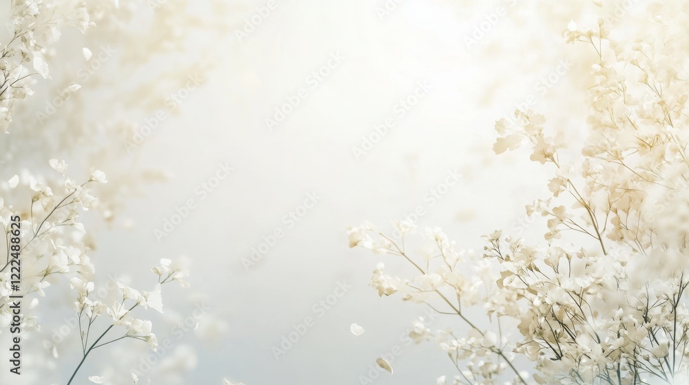 Naklejka premium Delicate White Flowers on Soft Background with Gentle Light Glow
