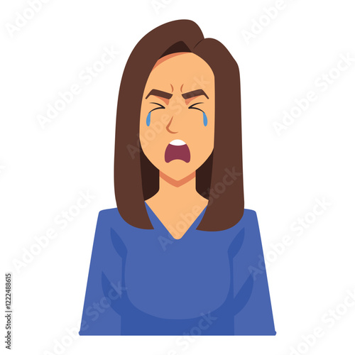 Crying Woman Face Vector Illustration