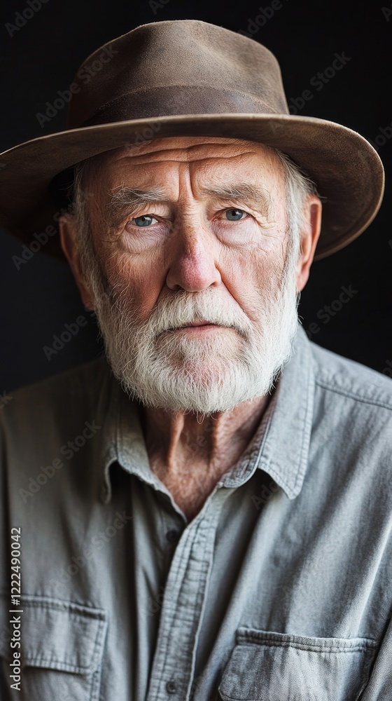 Elderly Man in Rustic Hat with Weathered Face and Intense Gaze - Capturing the Wisdom and Experience of Age, Generative AI Elderly Man in Rustic Hat with Weathered Face and Intense Gaze - Capturing the Wisdom and Experience of Age, Generative AI
