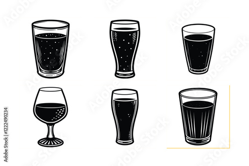 Set of Pousse Caf?, K?lsch, and Grog Glass Silhouette Vector Illustration Design