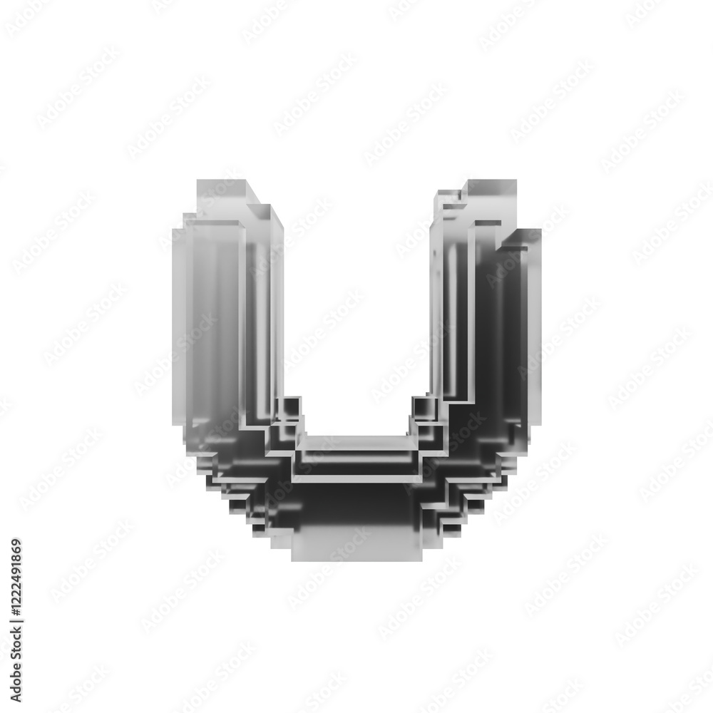3D Voxel Letter U in a Minimalist Block Design Glass 3D Voxel Letter U in a Minimalist Block Design Glass