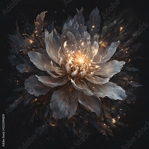Luminous Lotus Bloom Mystical Digital Flower Painting