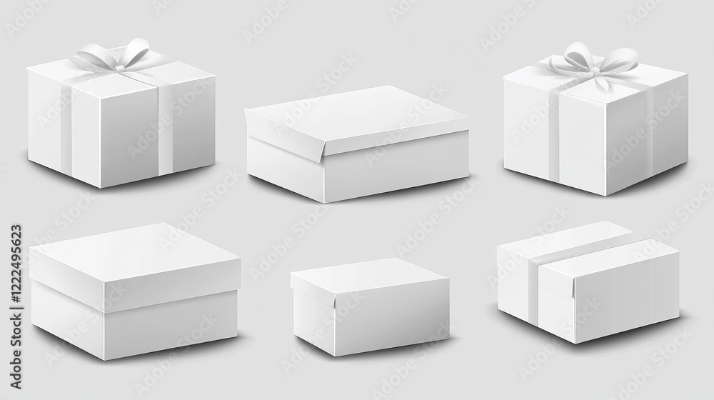 Realistic set of box mockups png isolated on transparent background. Vector illustration of white cardboard package material for gifts, goods, mail shipment. Parcel templates with blank surface Realistic set of box mockups png isolated on transparent background. Vector illustration of white cardboard package material for gifts, goods, mail shipment. Parcel templates with blank surface
