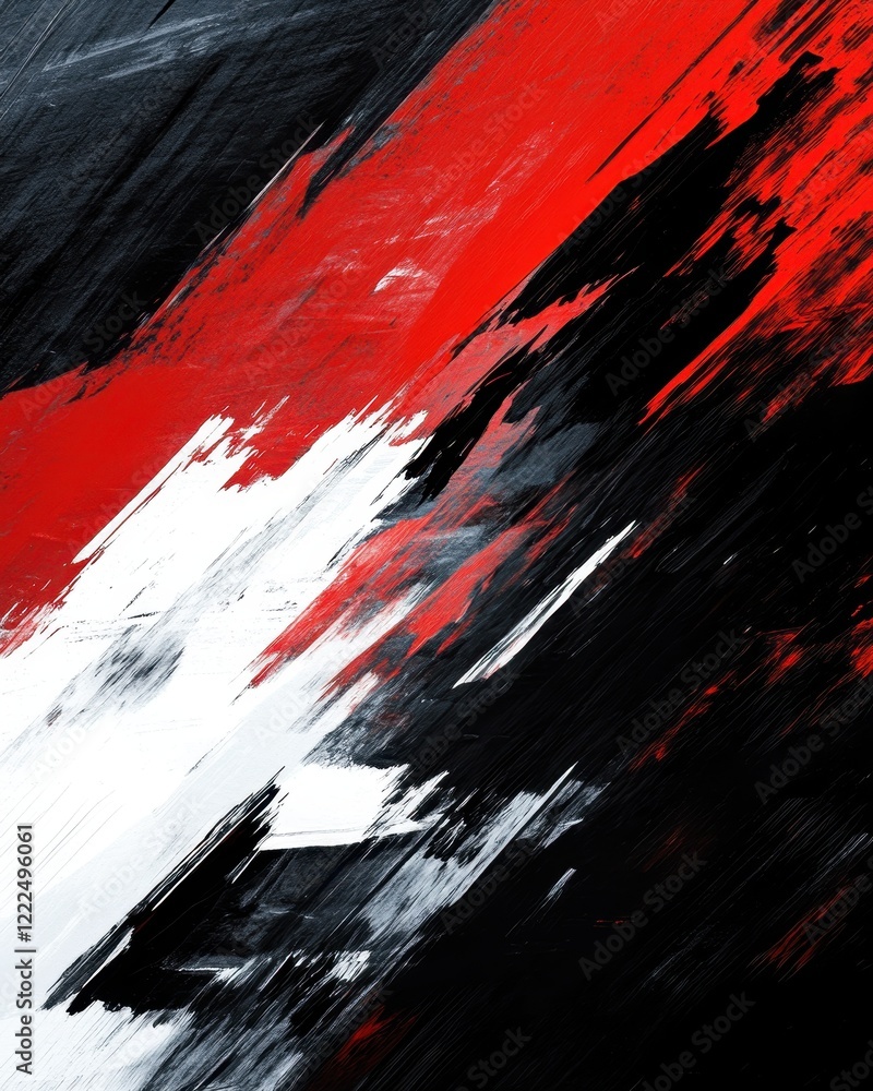 Abstract Dynamic Brushstrokes in Red, White, and Black on Dark Background. Abstract Dynamic Brushstrokes in Red, White, and Black on Dark Background.
