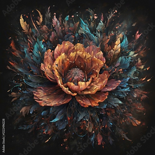 Luminous Lotus Bloom Mystical Digital Flower Painting