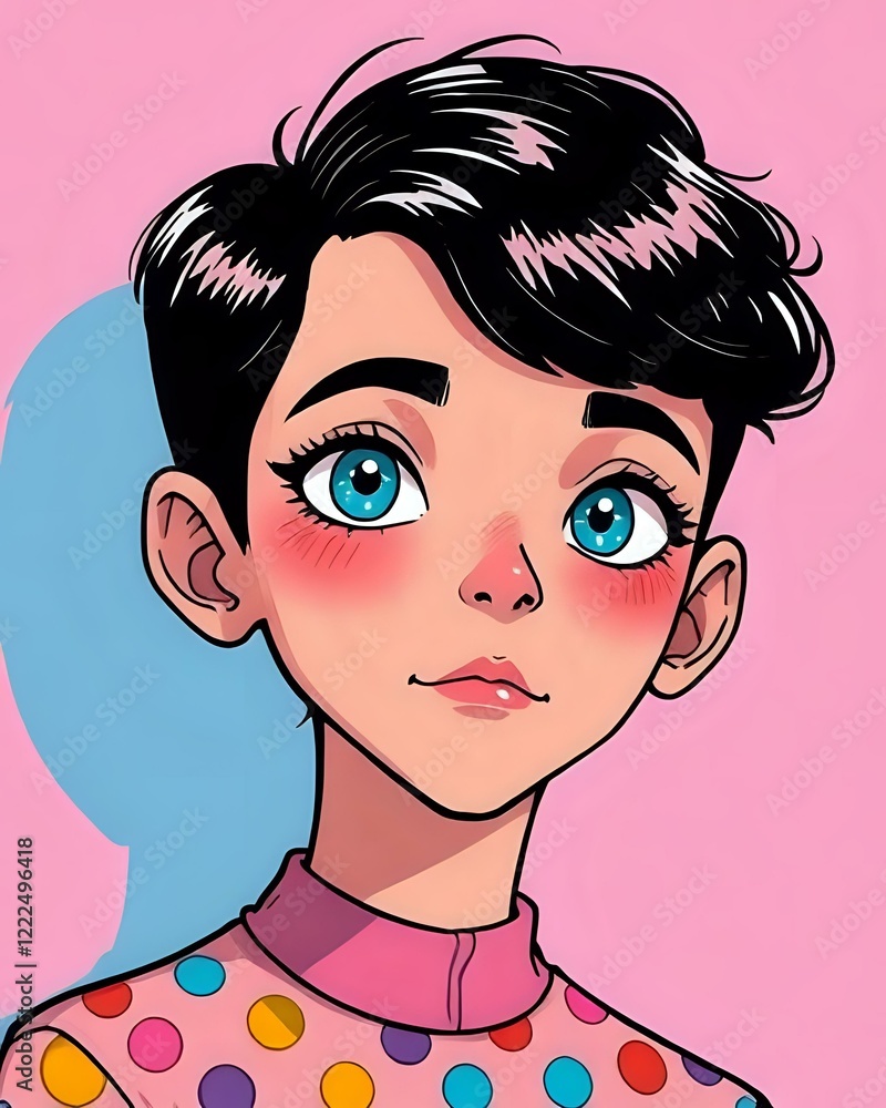 illustration d'un garçon aux cheveux courts qui a un peu de maquillage et qui a un aspect un peu efféminé illustration d'un garçon aux cheveux courts qui a un peu de maquillage et qui a un aspect un peu efféminé