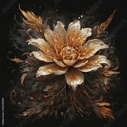 Luminous Lotus Bloom Mystical Digital Flower Painting