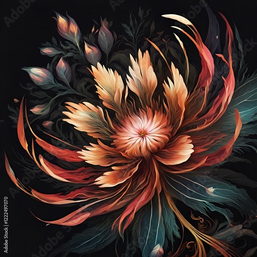 Luminous Lotus Bloom Mystical Digital Flower Painting