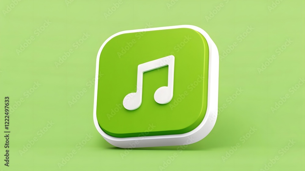 Music Note App Icon Lime Green, Minimalist 3D Design V2 Music Note App Icon Lime Green, Minimalist 3D Design V2