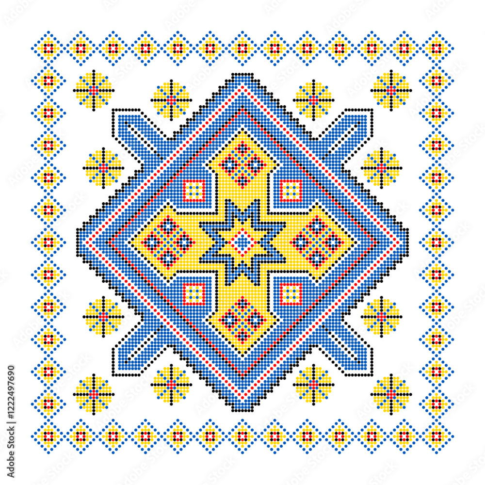 Vector illustration of Ukrainian ornament in ethnic style, identity, vyshyvanka, embroidery for print clothes, websites, banners. Background. Geometric design, border, copy space, frame Vector illustration of Ukrainian ornament in ethnic style, identity, vyshyvanka, embroidery for print clothes, websites, banners. Background. Geometric design, border, copy space, frame