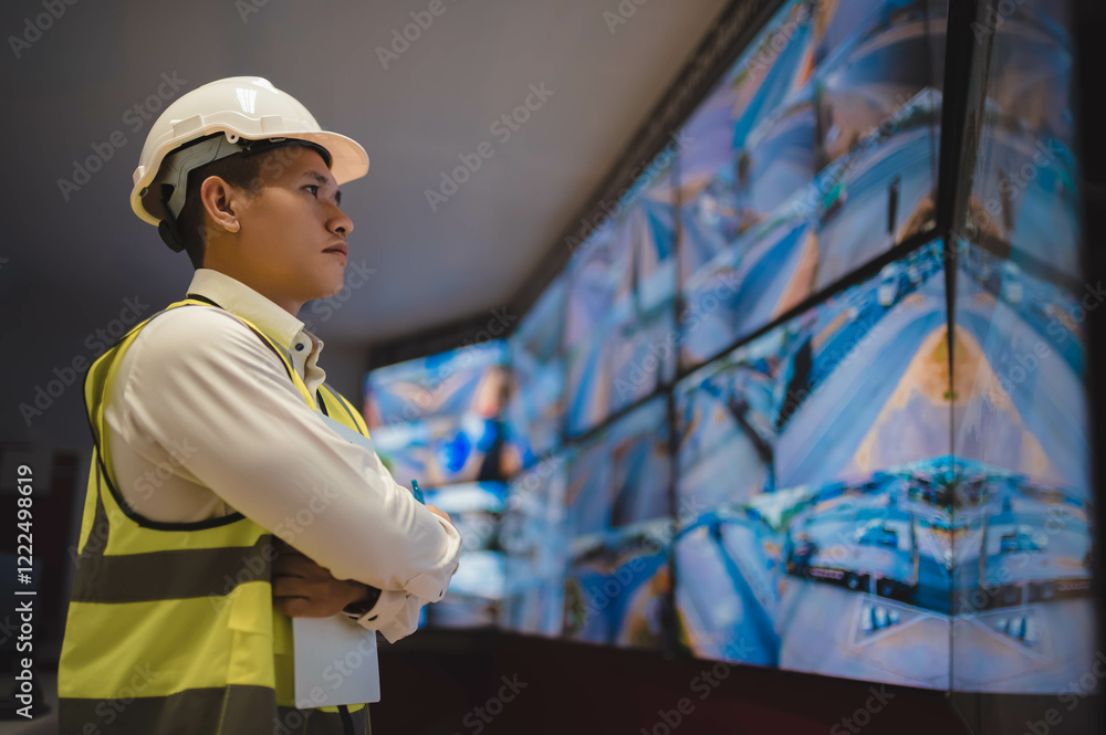 Technician is checking the camera system in the office to make sure it is working properly. Technician is checking the camera system in the office to make sure it is working properly.