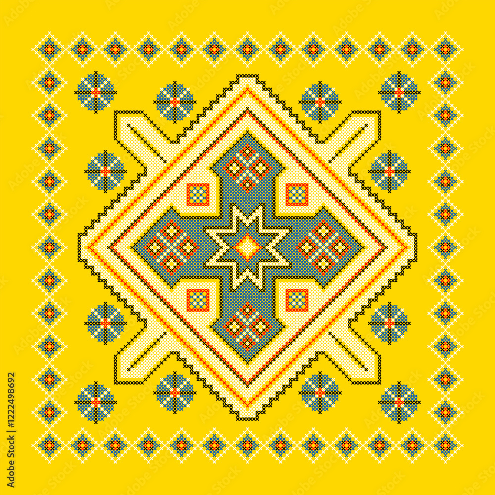 Vector illustration of Ukrainian ornament in ethnic style, identity, vyshyvanka, embroidery for print clothes, websites, banners. Background. Geometric design, border, copy space, frame Vector illustration of Ukrainian ornament in ethnic style, identity, vyshyvanka, embroidery for print clothes, websites, banners. Background. Geometric design, border, copy space, frame