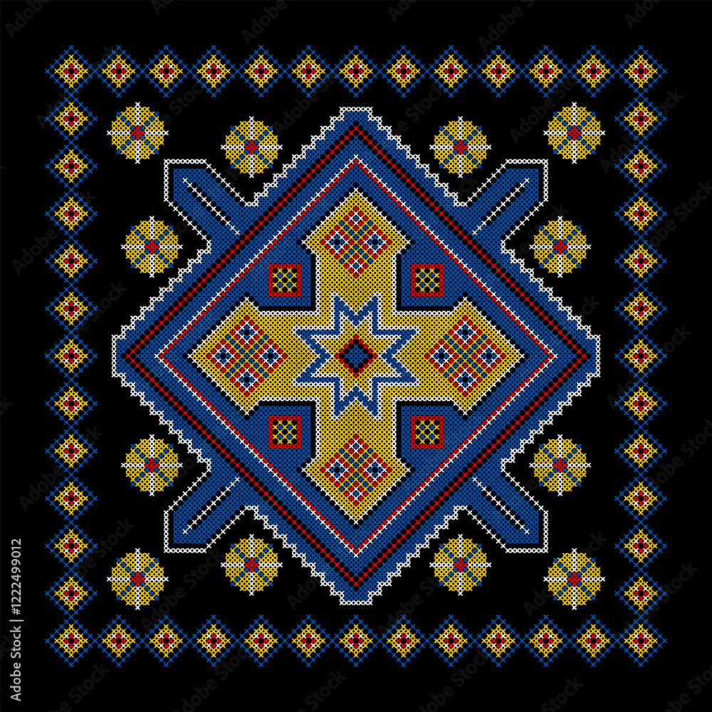 Vector illustration of Ukrainian ornament in ethnic style, identity, vyshyvanka, embroidery for print clothes, websites, banners. Background. Geometric design, border, copy space, frame Vector illustration of Ukrainian ornament in ethnic style, identity, vyshyvanka, embroidery for print clothes, websites, banners. Background. Geometric design, border, copy space, frame