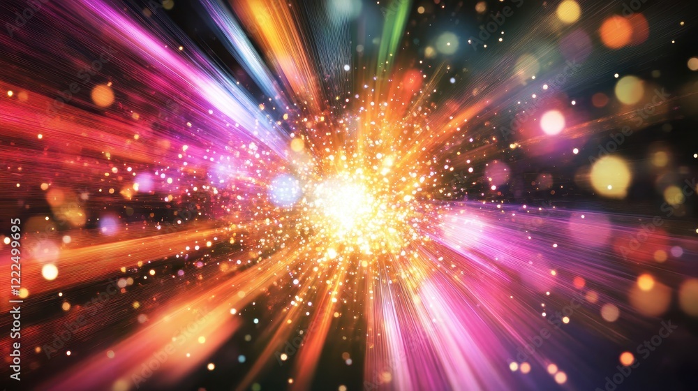 Dynamic Abstract Light Burst with Vibrant Colors and Bokeh Effects Dynamic Abstract Light Burst with Vibrant Colors and Bokeh Effects