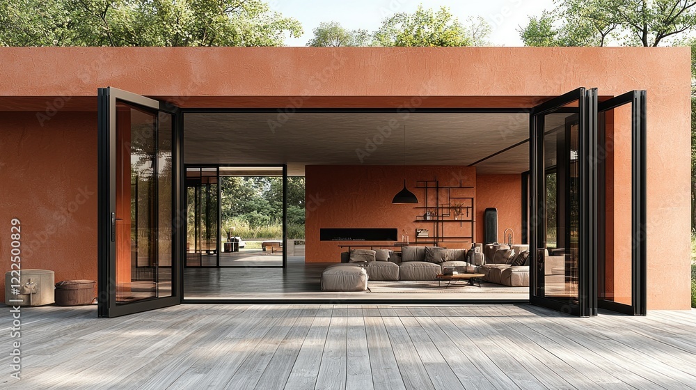 Modern Architectural Design: Terracotta Residence with Folding Glass Doors Modern Architectural Design: Terracotta Residence with Folding Glass Doors